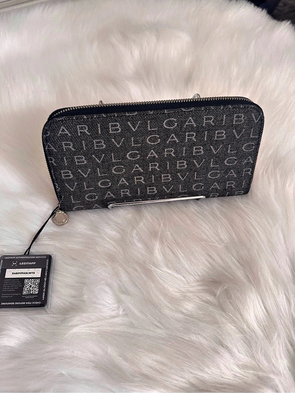 Bvlgari Logomania Round Black & Gray Zip-Around Wallet